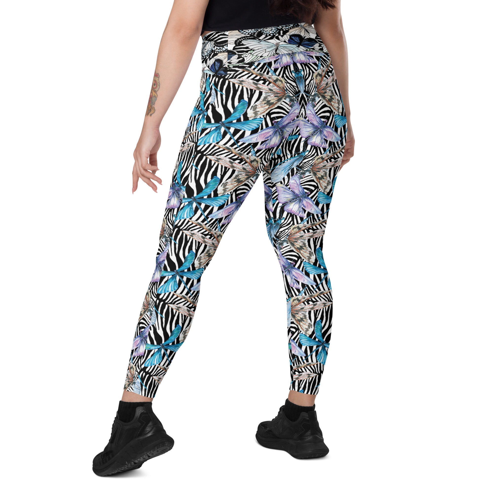 Zebra Butterflies Crossover leggings with pockets