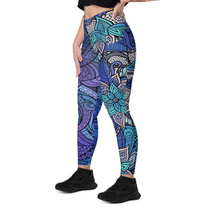 Purple Blue Swirls Crossover leggings with pockets