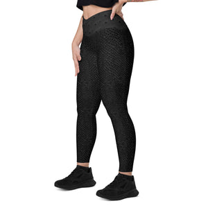 Black "Snakeskin" Crossover leggings with pockets