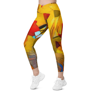 Abstract Yellow Crossover leggings with pockets