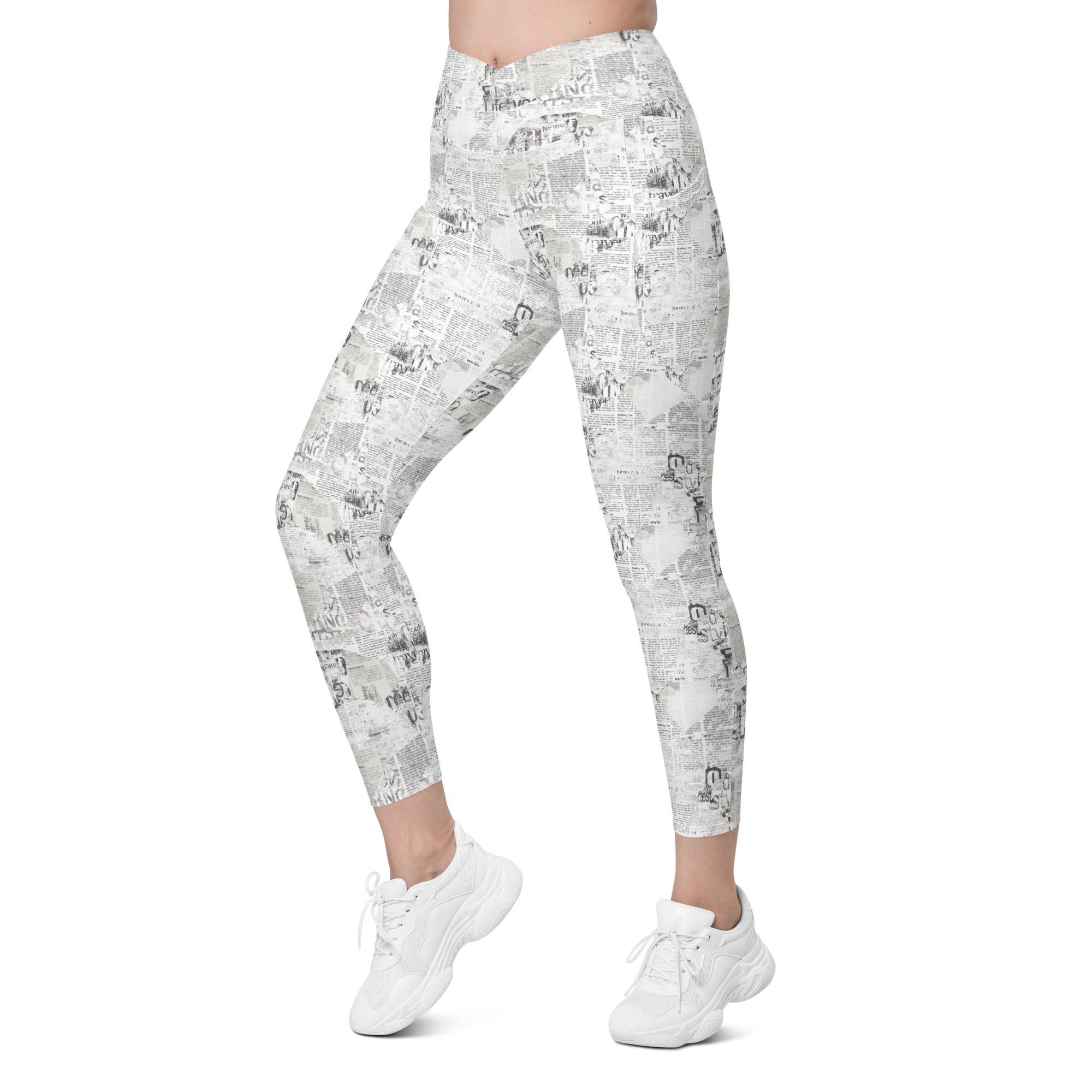 Newspaper Crossover leggings with pockets