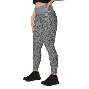 Black Houndstooth and Paisley Crossover leggings with pockets