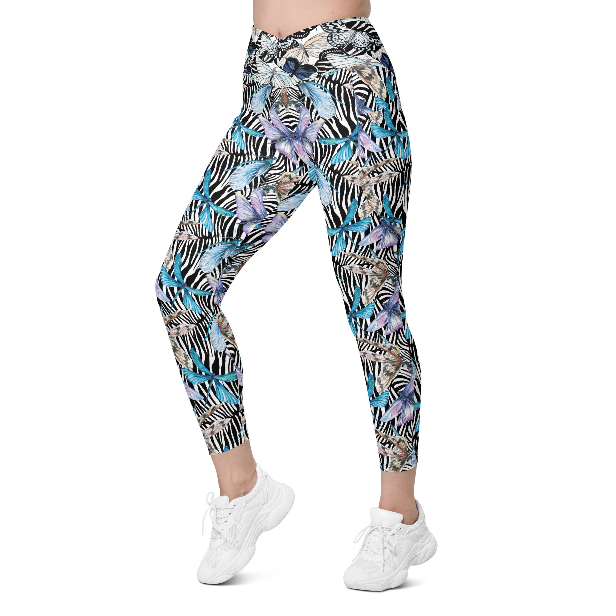 Zebra Butterflies Crossover leggings with pockets