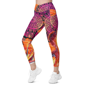 Orange Purple Mandala Crossover leggings with pockets