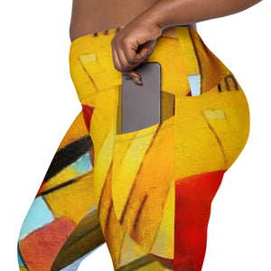 Abstract Yellow Crossover leggings with pockets