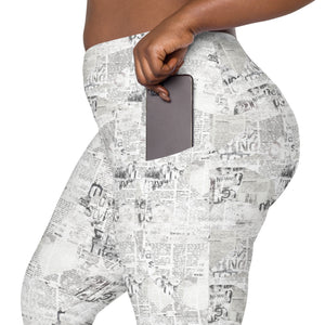 Newspaper Crossover leggings with pockets