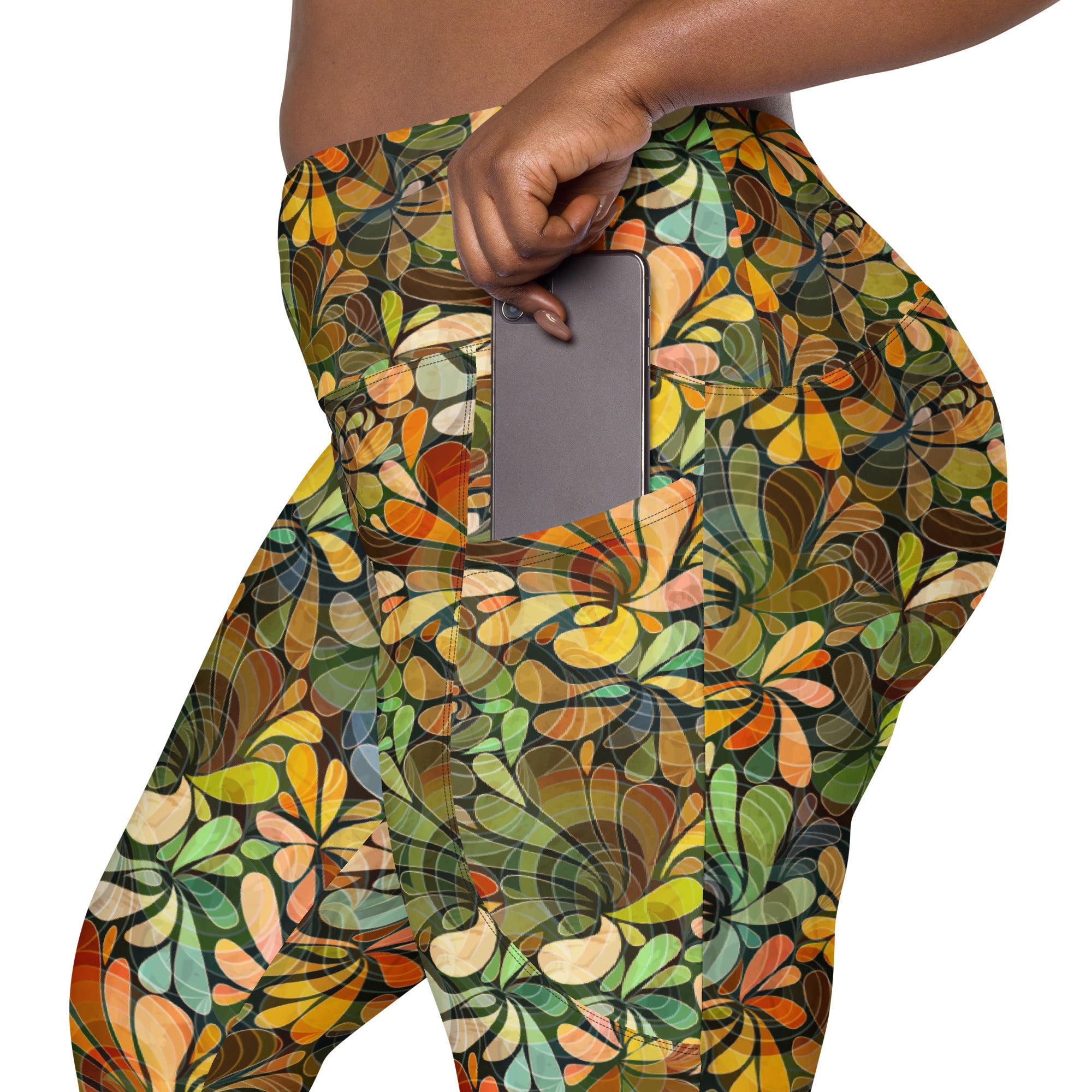 Browns and Golds Crossover leggings with pockets