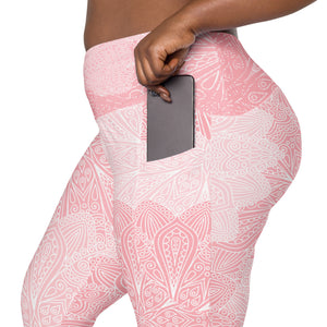 Pink and White Floral Crossover leggings with pockets