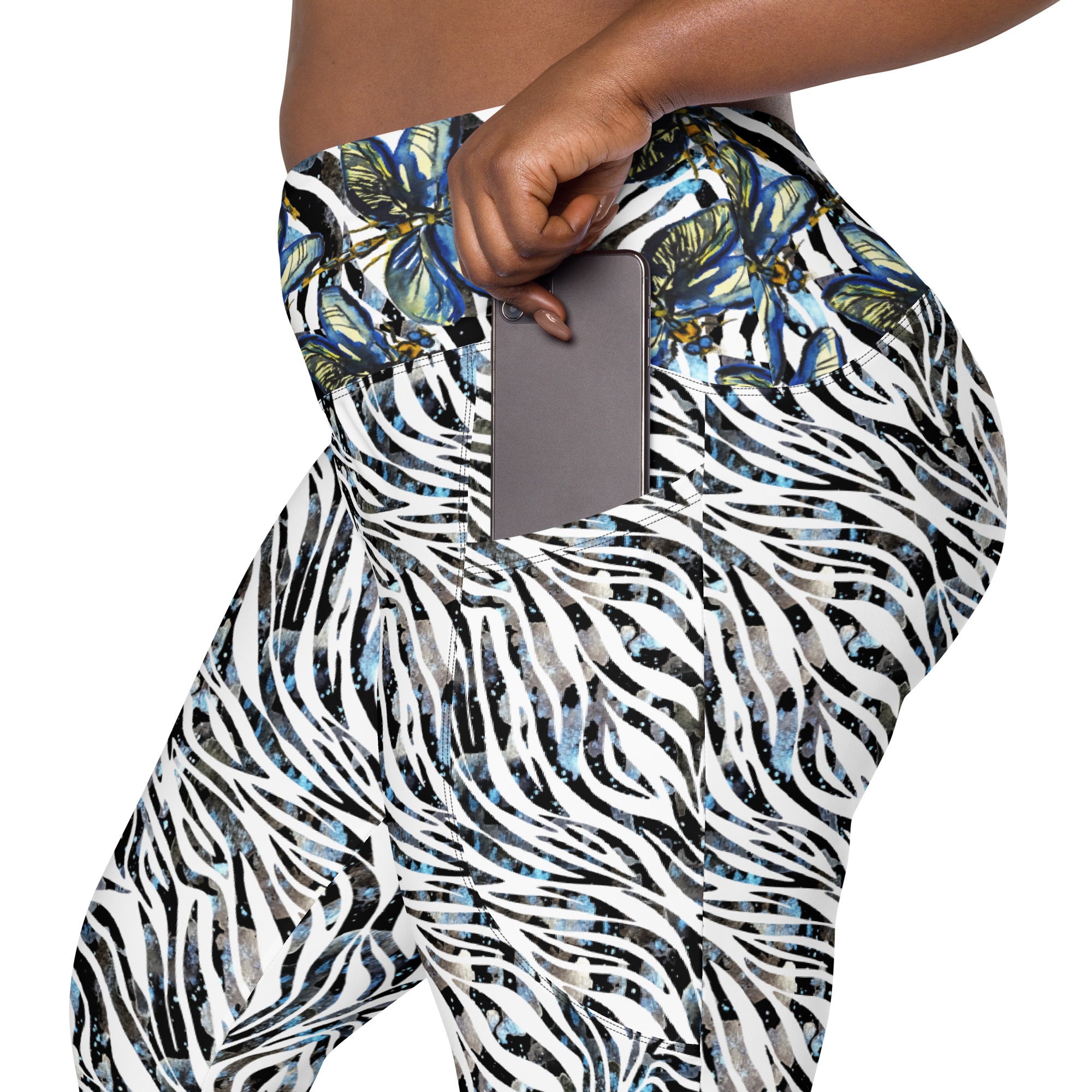 Zebra Dragonflies Crossover leggings with pockets