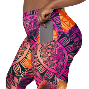 Orange Purple Mandala Crossover leggings with pockets