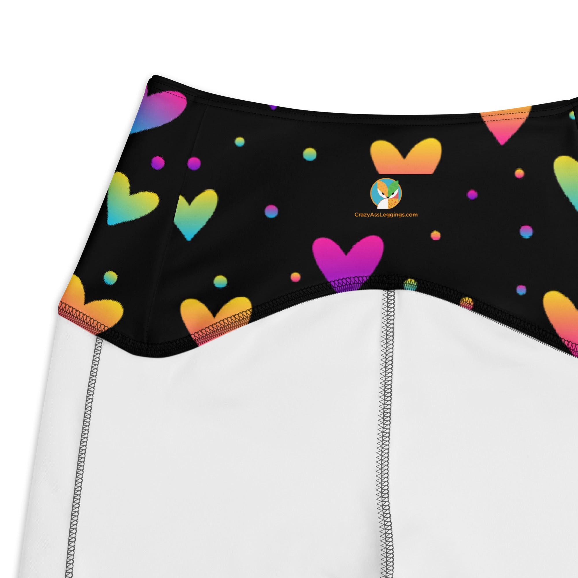 Neon Hearts on Black Crossover leggings with pockets