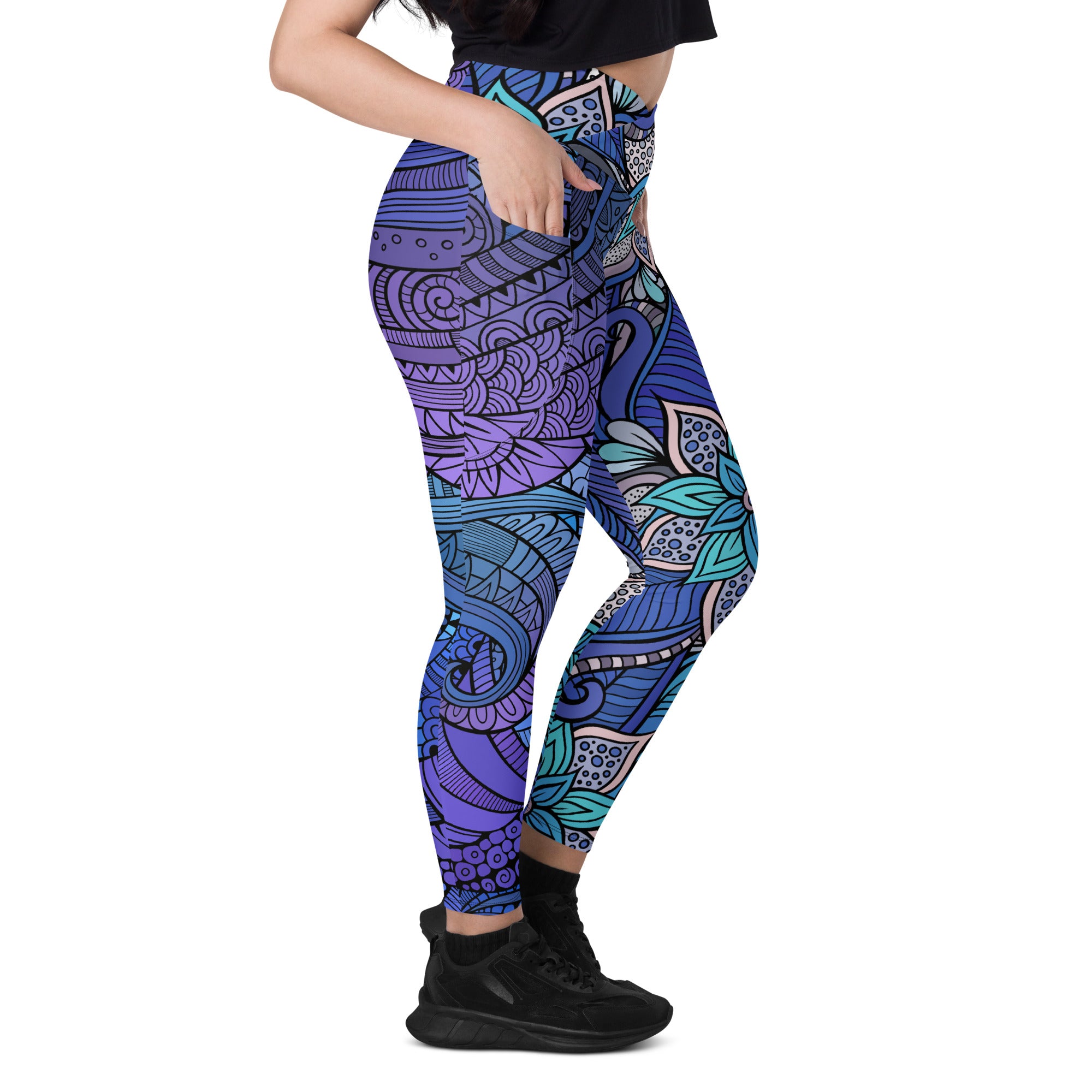 Purple Blue Swirls Crossover leggings with pockets