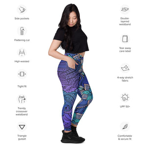 Purple Blue Swirls Crossover leggings with pockets