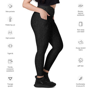 Black "Snakeskin" Crossover leggings with pockets