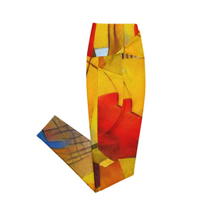 Abstract Yellow Crossover leggings with pockets