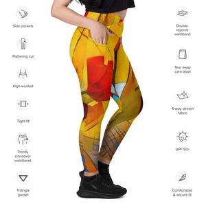 Abstract Yellow Crossover leggings with pockets