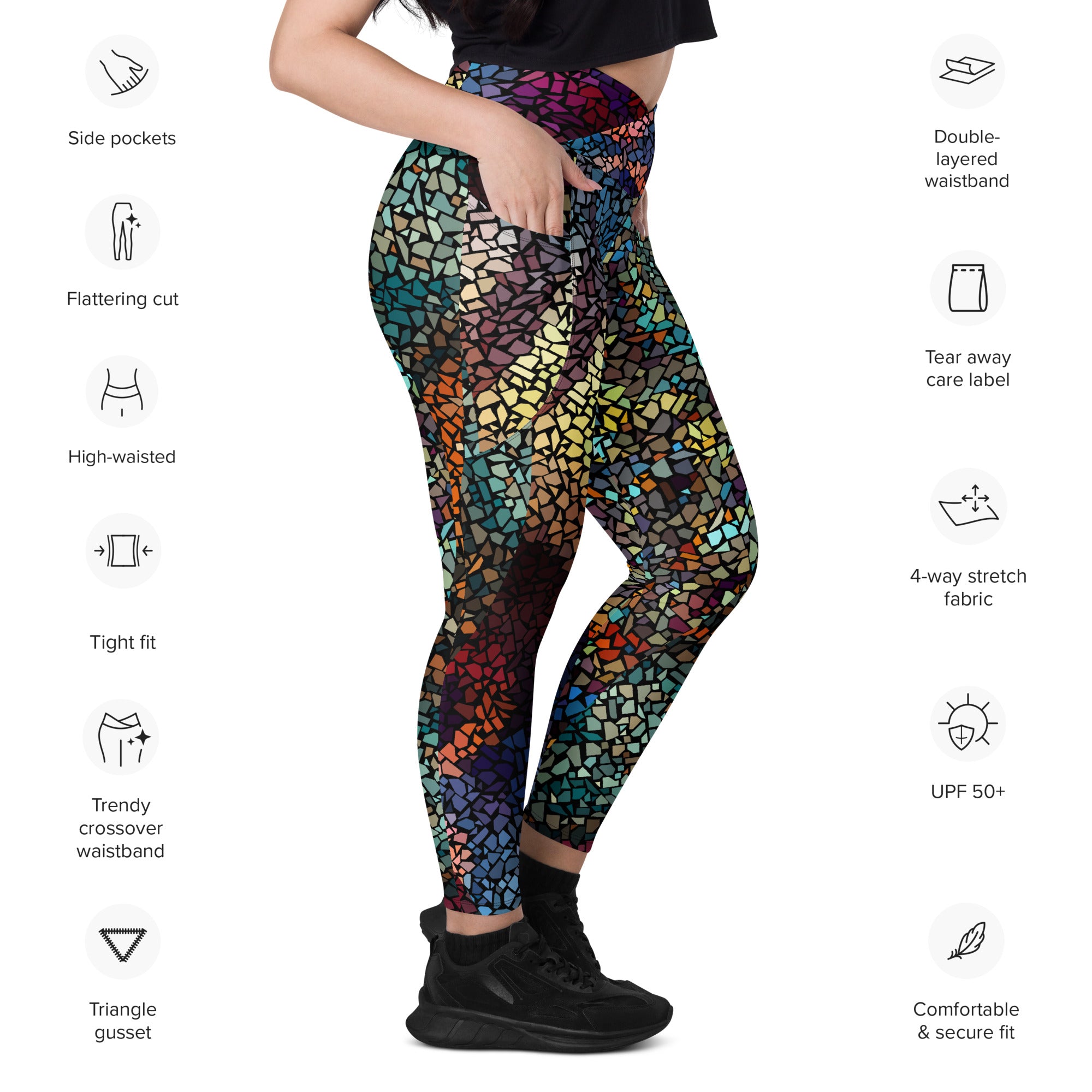 Multi Mosaics Crossover leggings with pockets