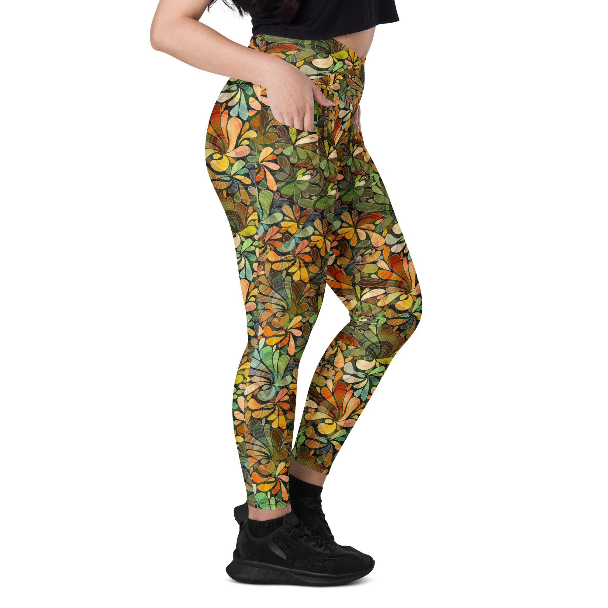 Browns and Golds Crossover leggings with pockets