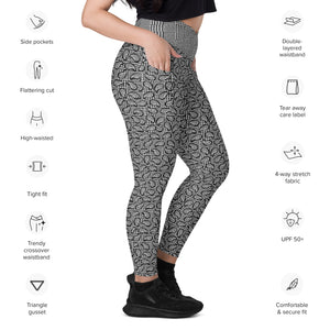 Black Houndstooth and Paisley Crossover leggings with pockets