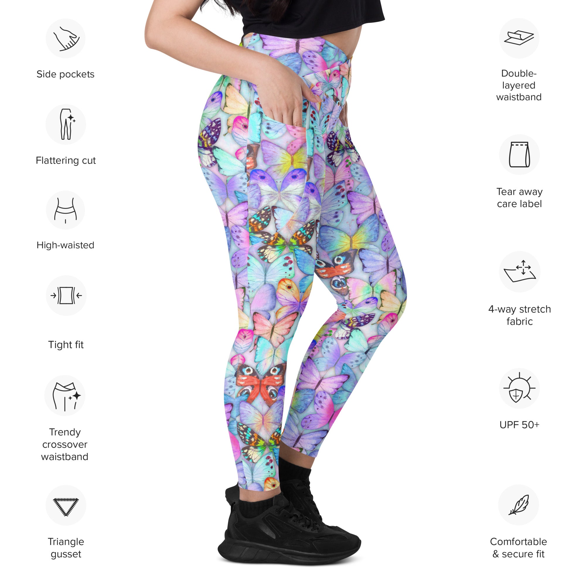 Pastel Butterflies Crossover leggings with pockets