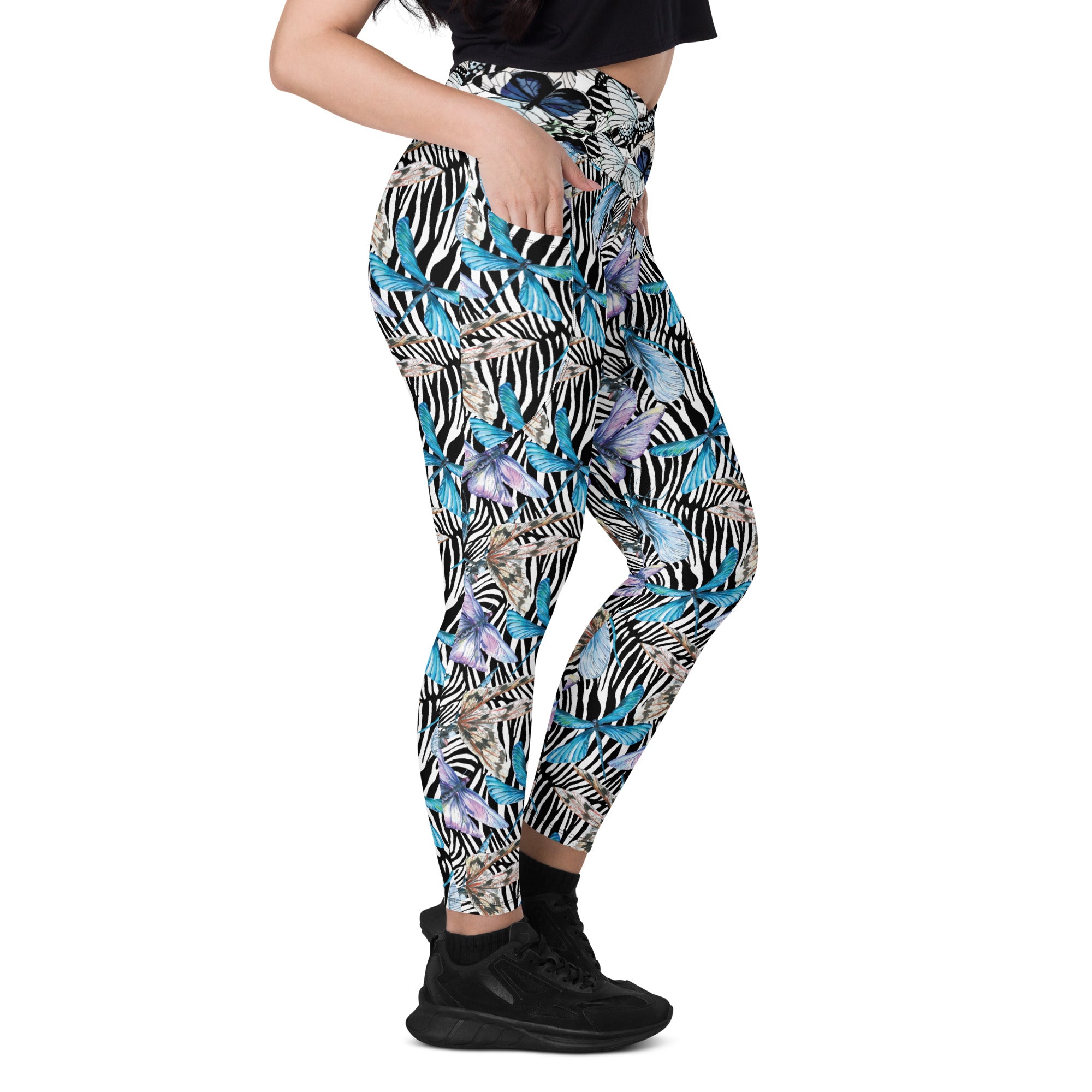 Zebra Butterflies Crossover leggings with pockets