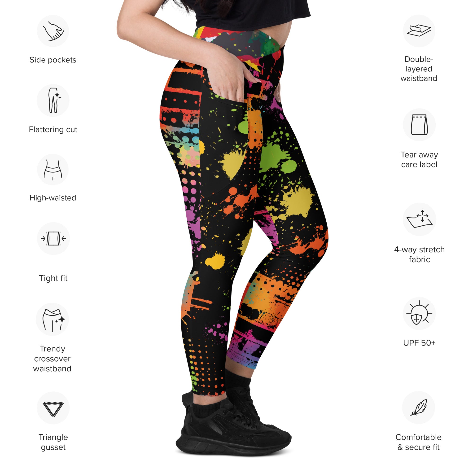 Neon Paintballs Crossover leggings with pockets