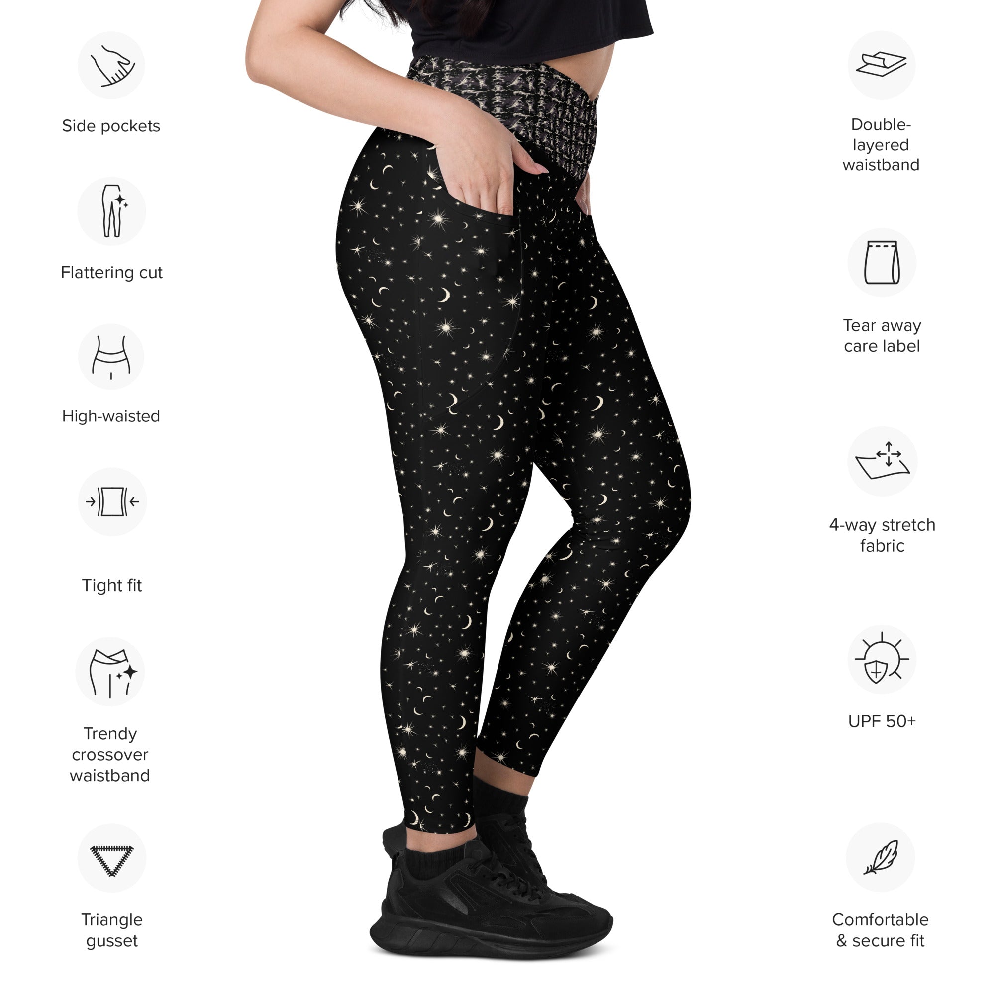 Planets and Yoga Astronauts Crossover leggings with pockets