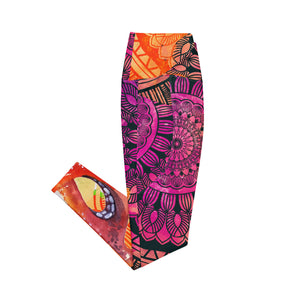 Orange Purple Mandala Crossover leggings with pockets