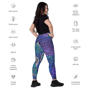 Purple Blue Swirls Crossover leggings with pockets