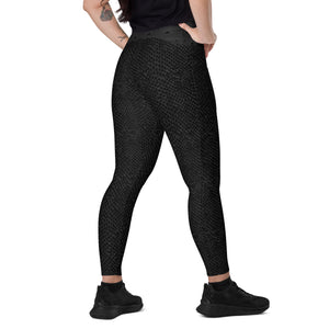 Black "Snakeskin" Crossover leggings with pockets