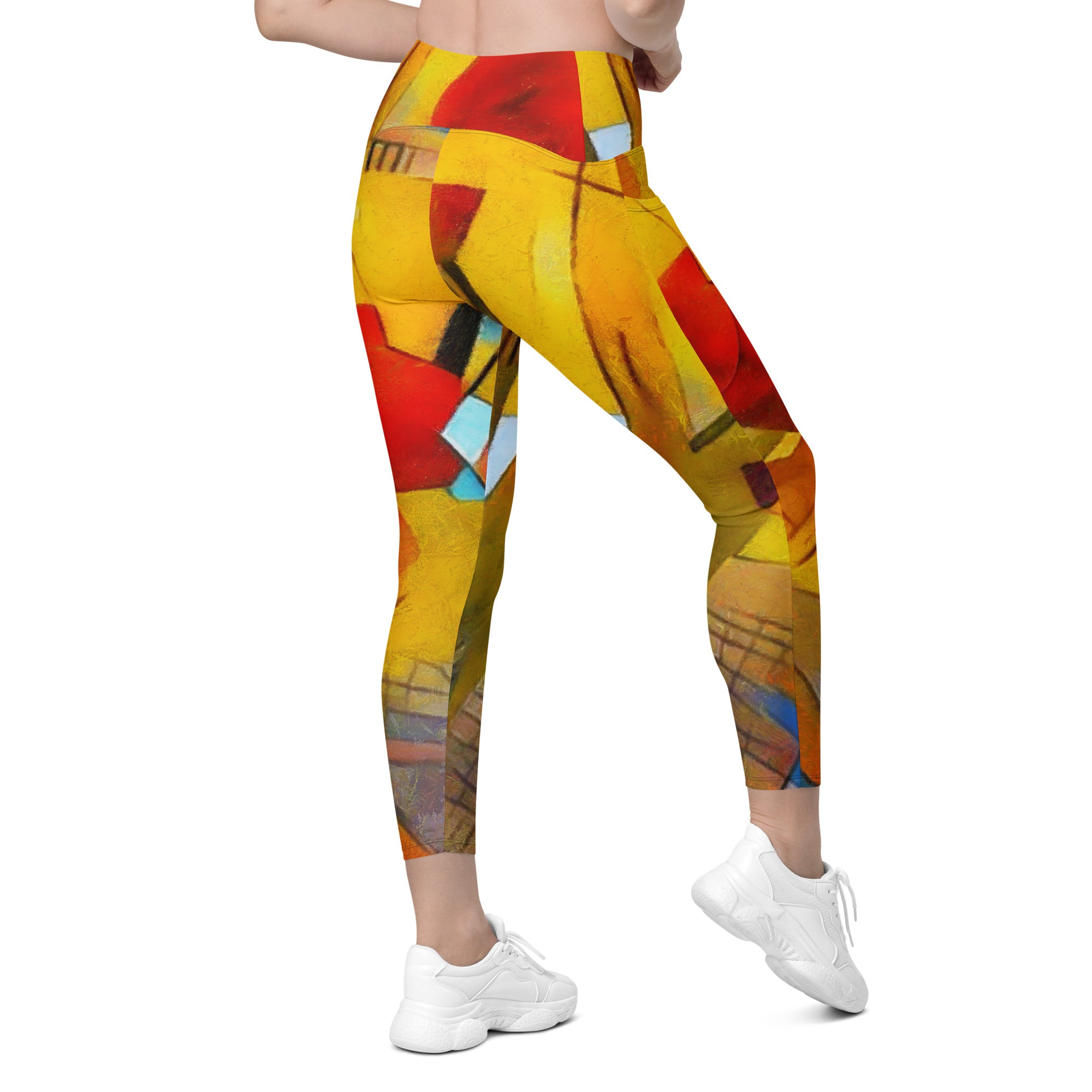 Abstract Yellow Crossover leggings with pockets