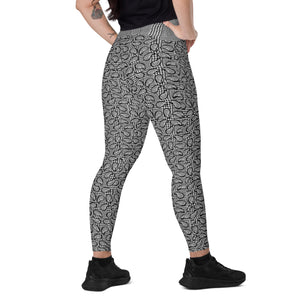 Black Houndstooth and Paisley Crossover leggings with pockets