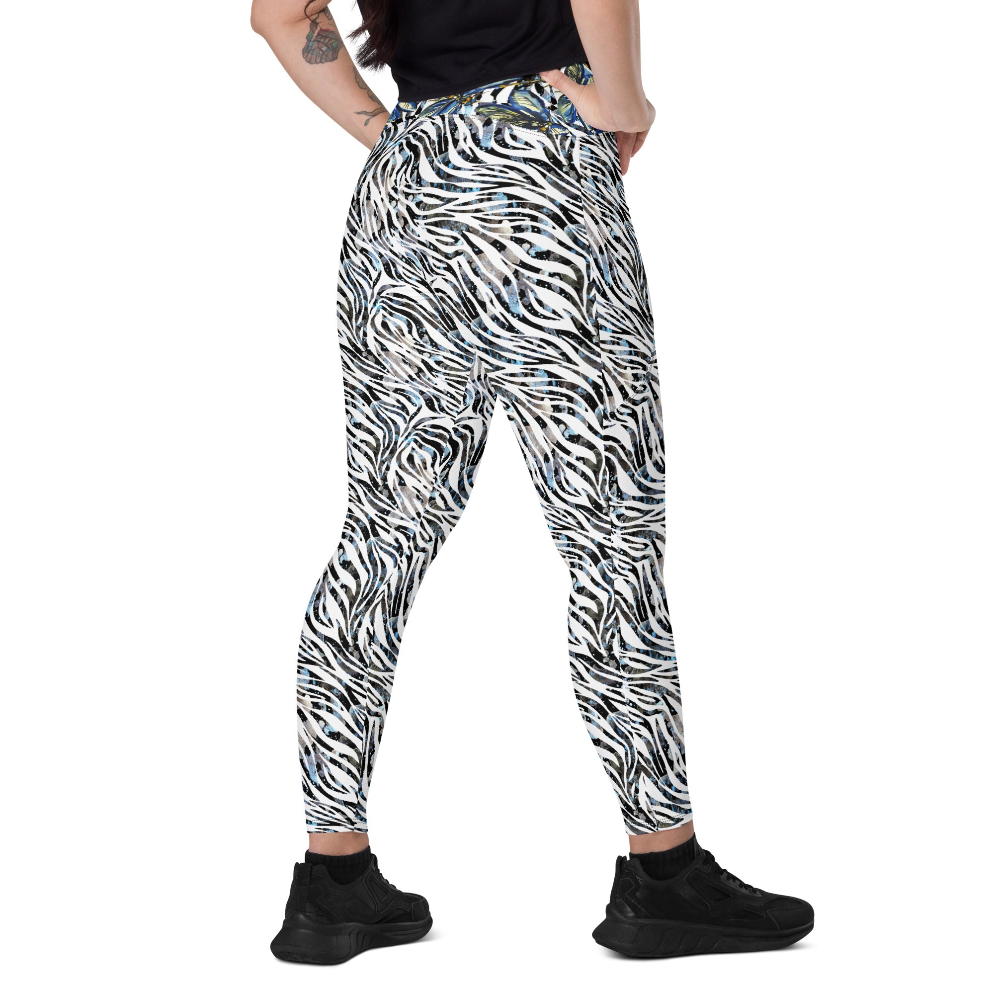 Zebra Dragonflies Crossover leggings with pockets