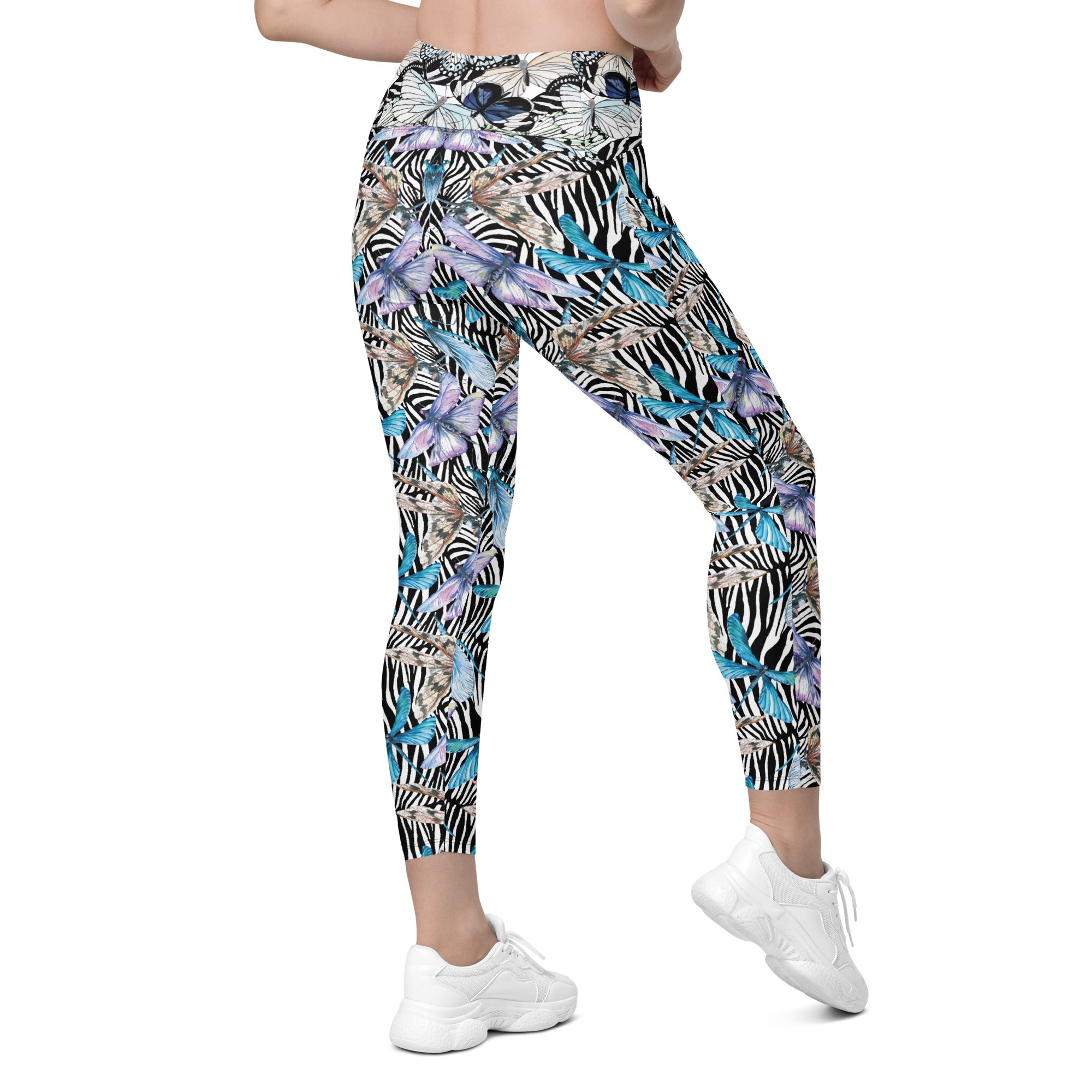 Zebra Butterflies Crossover leggings with pockets