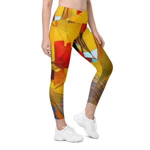 Abstract Yellow Crossover leggings with pockets