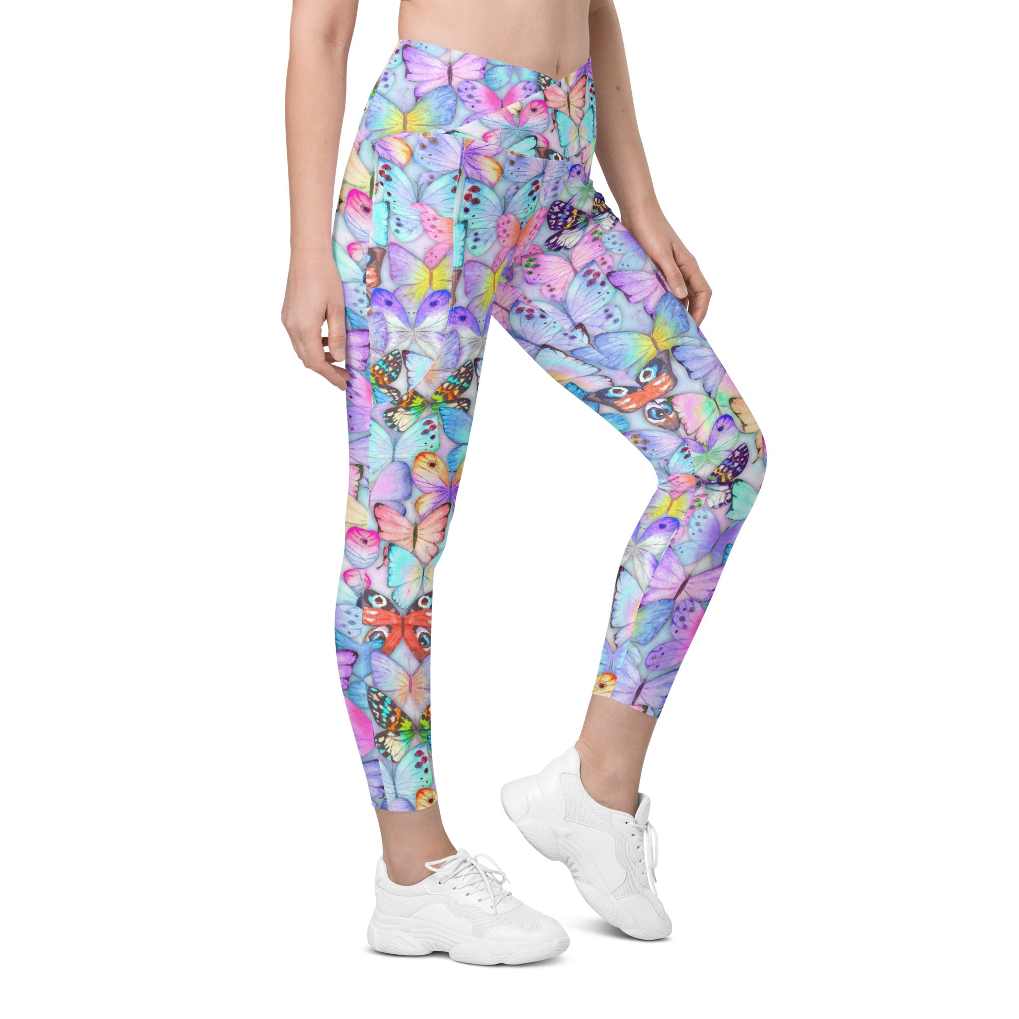 Pastel Butterflies Crossover leggings with pockets