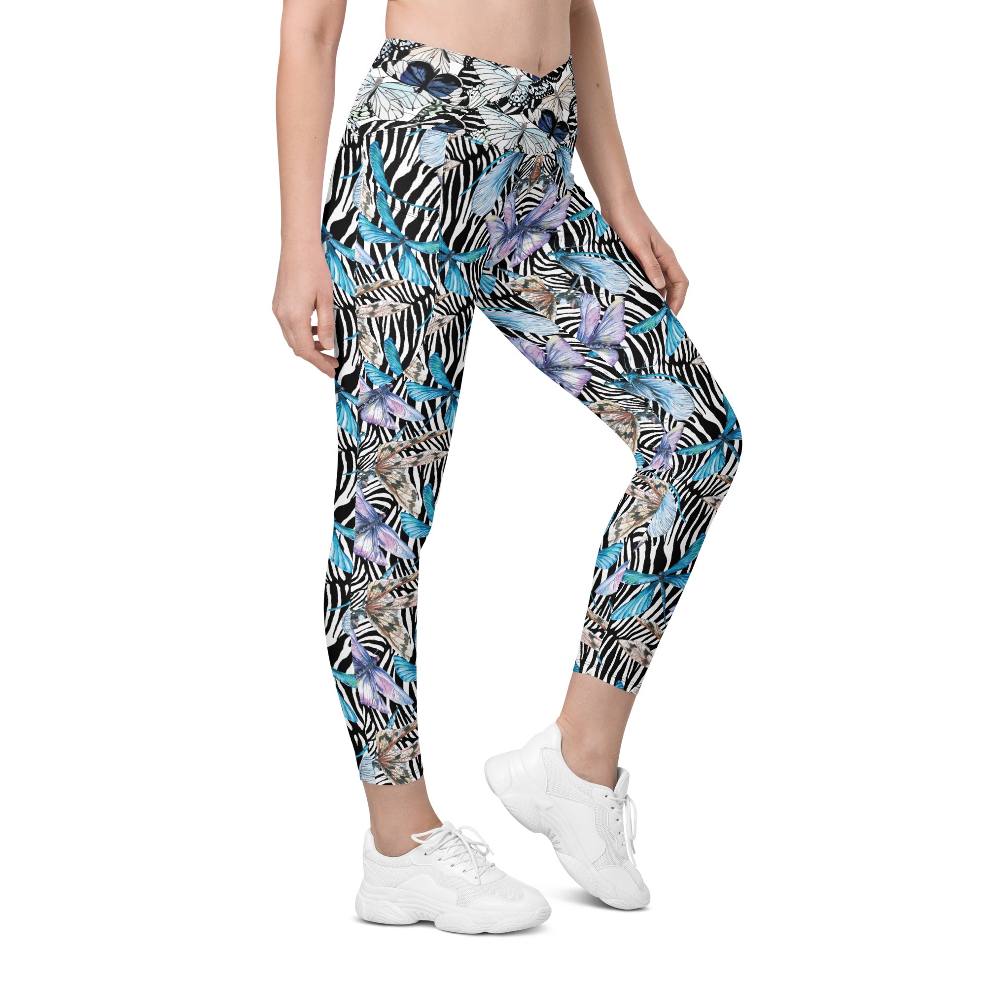 Zebra Butterflies Crossover leggings with pockets