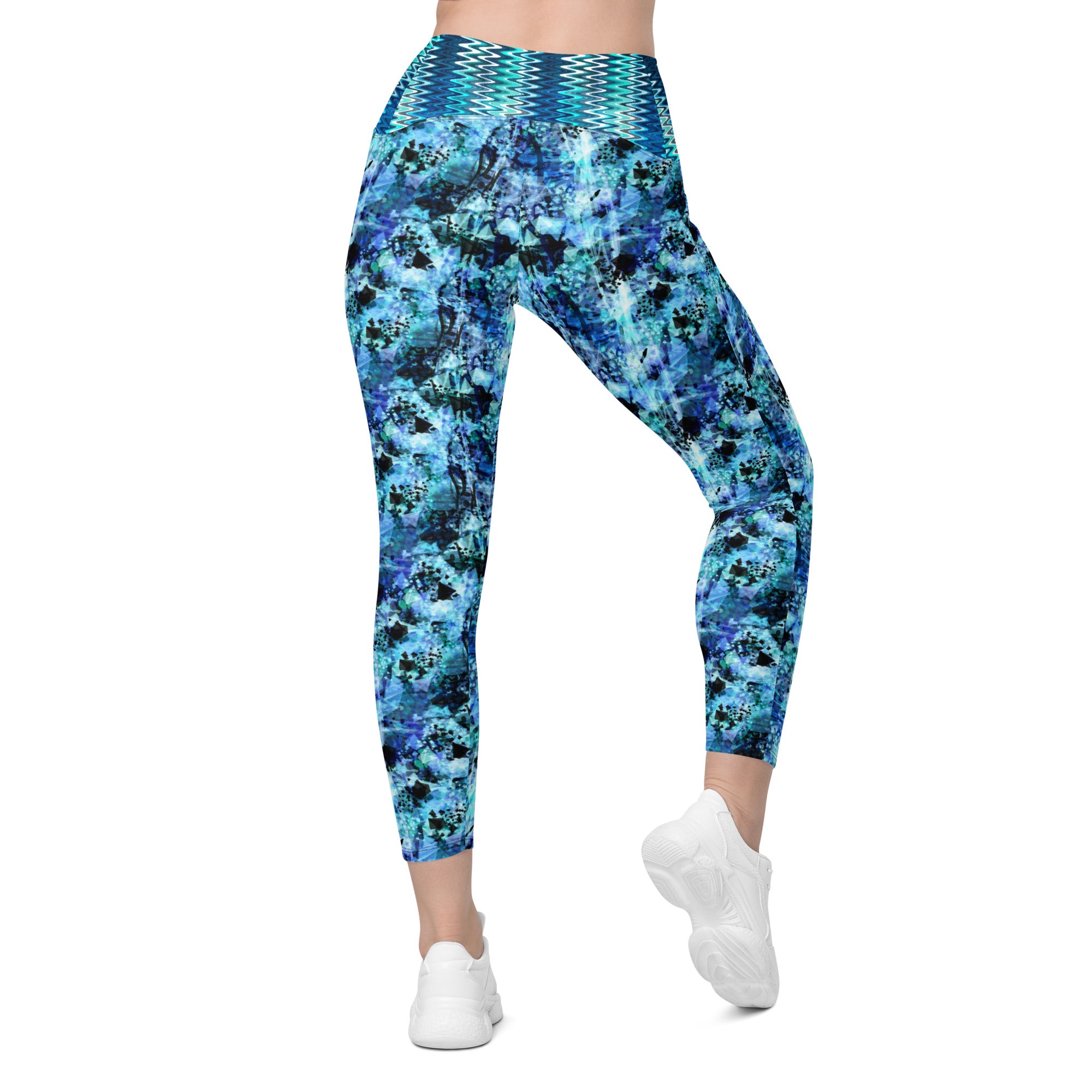 Blue and Black Splotches Leggings with pockets