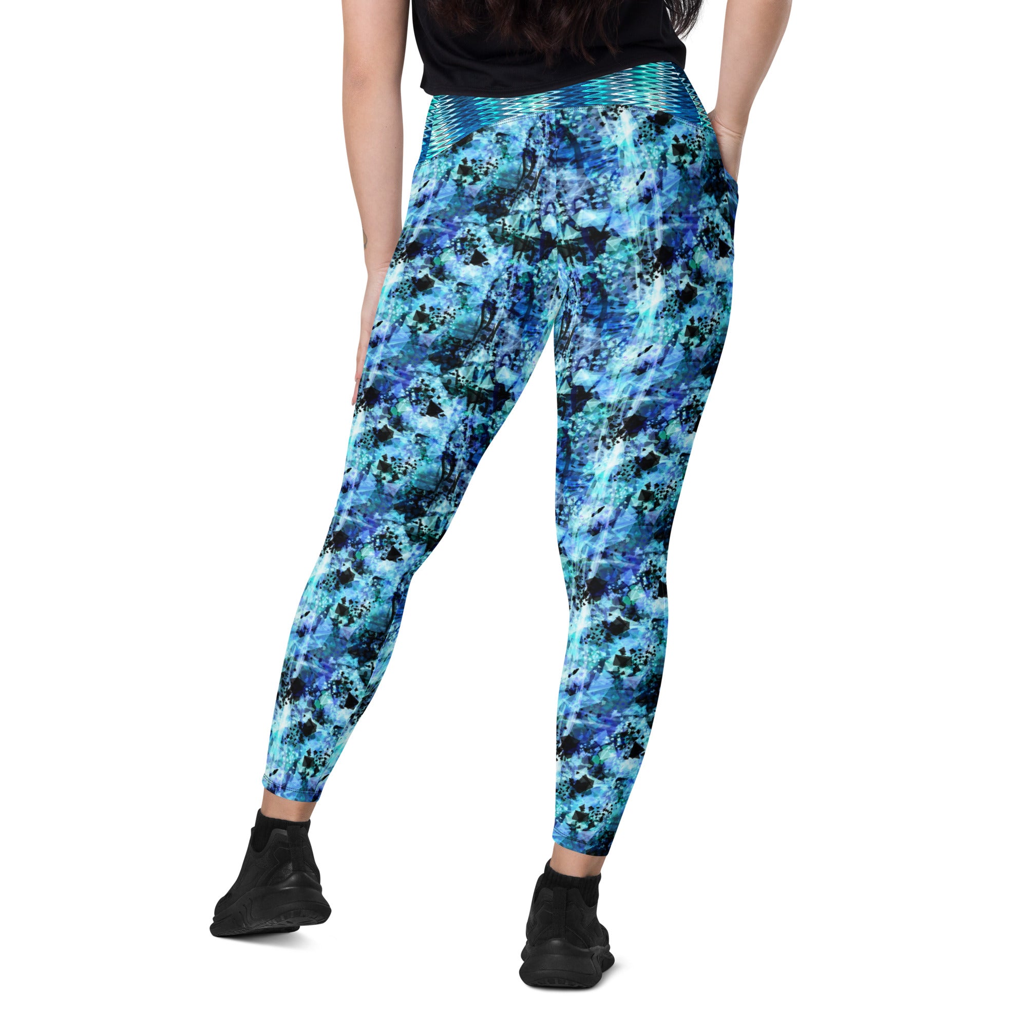 Blue and Black Splotches Leggings with pockets