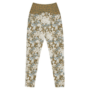 Creamy Flowers on Gold Background with Teal Leggings with pockets