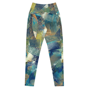 Abstract Blues and Greens Leggings with pockets