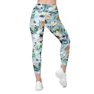 Blue Abstract Floral Leggings with pockets