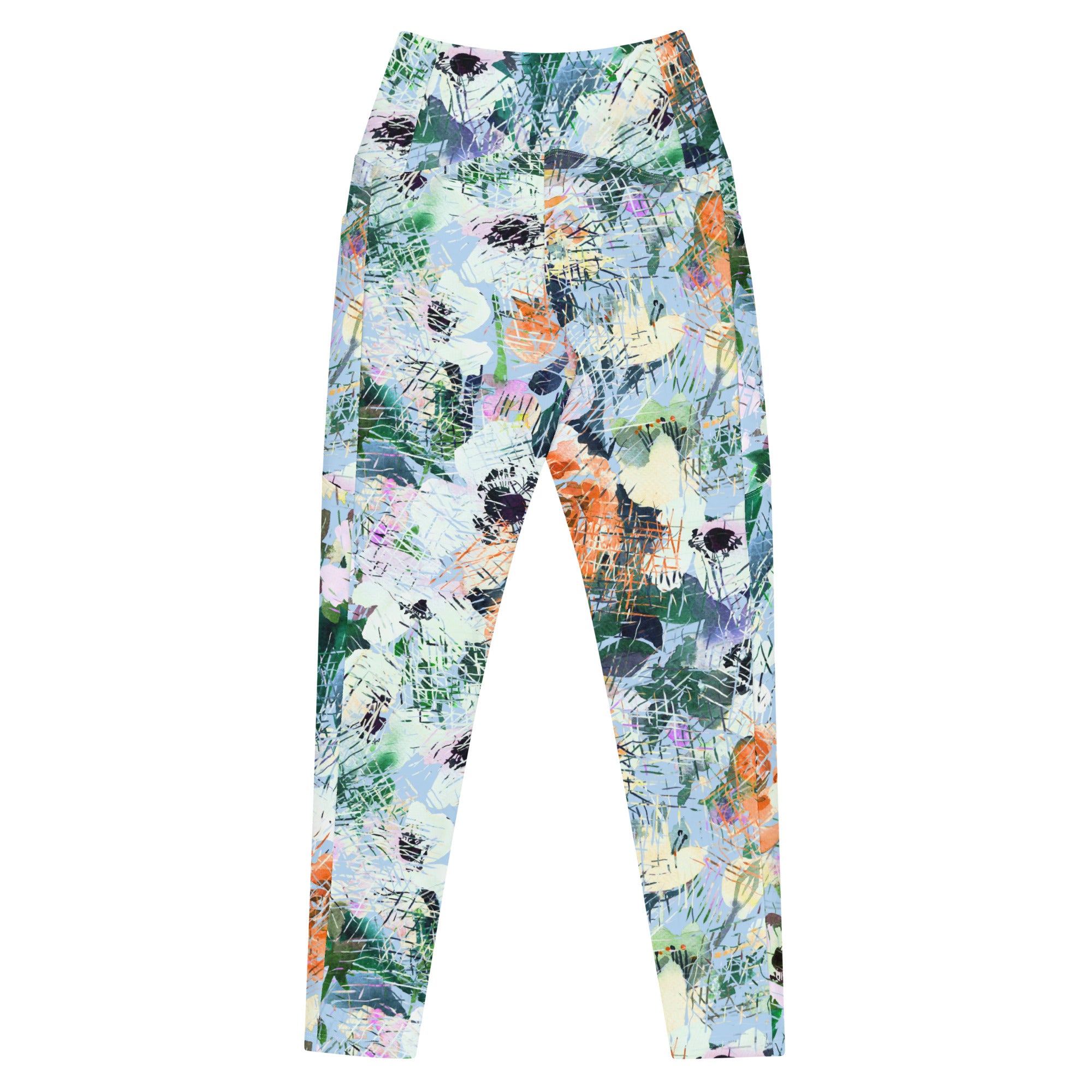 Blue Abstract Floral Leggings with pockets