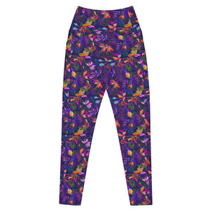 Neon Flowers on Purple Leggings with pockets