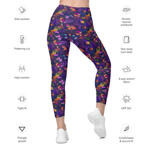 Neon Flowers on Purple Leggings with pockets