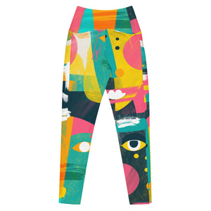 Abstract Faces Leggings with pockets