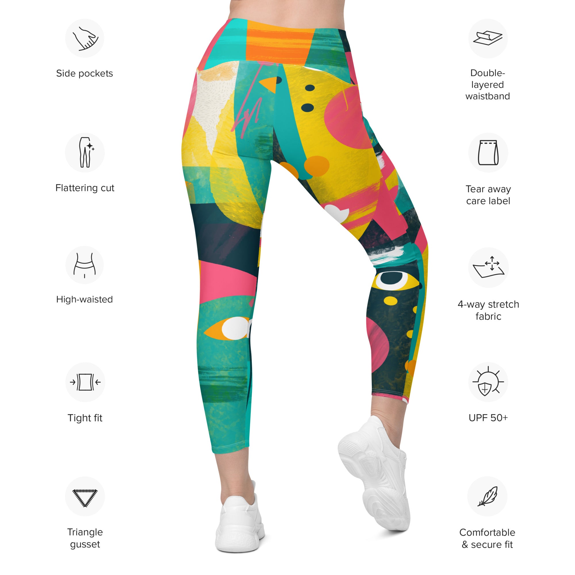 Abstract Faces Leggings with pockets