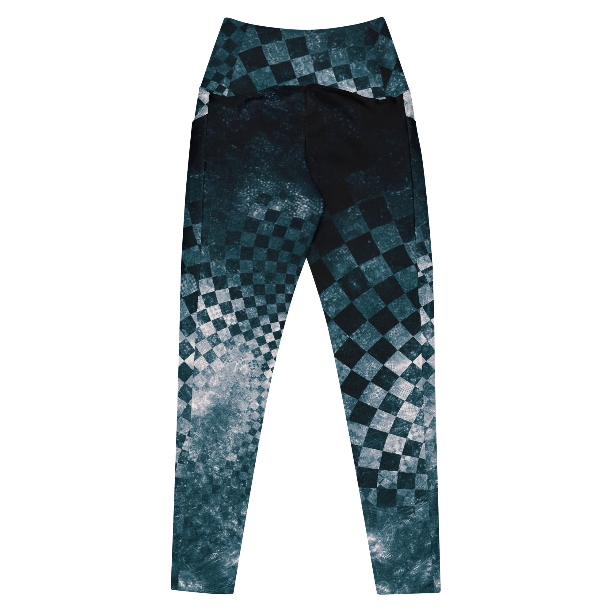 Black Teal Checks Explosion Leggings w pockets