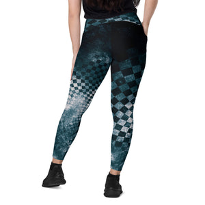 Black Teal Checks Explosion Leggings w pockets