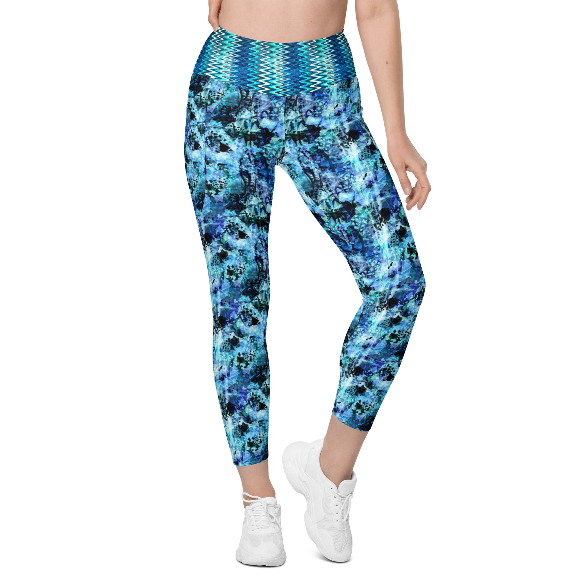 Blue and Black Splotches Leggings with pockets